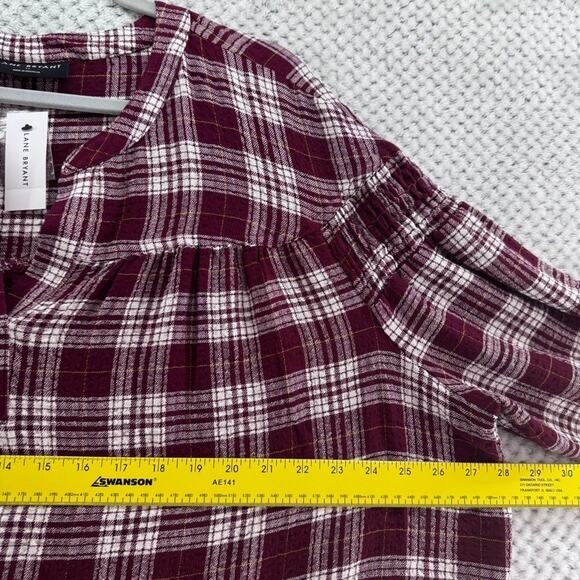 Lane Bryant Top Womens 22 Plus Burgundy Plaid Textured V-Neck Fall New - Picture 11 of 14
